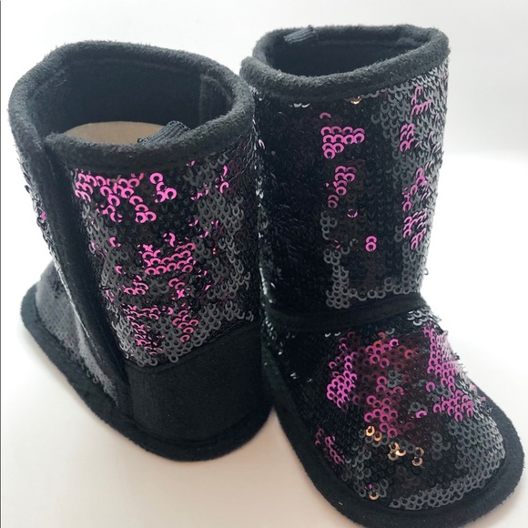 Girls Hot Pink & Black Sparkle Boots - Picture 4 of 6